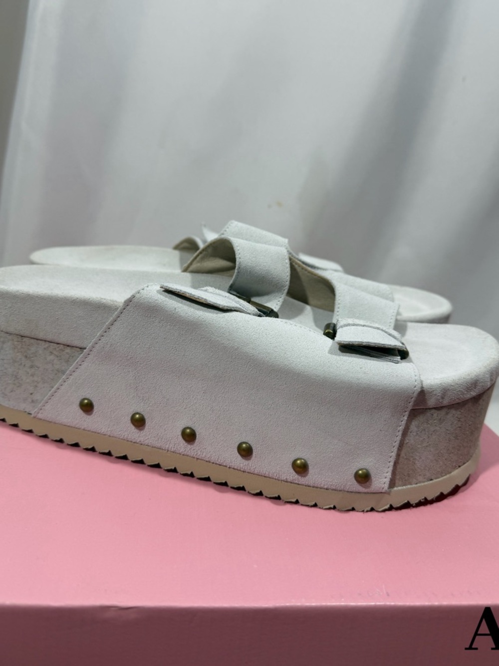 INTENTIONALLY BLANK White Studded Platform Slide Sandals